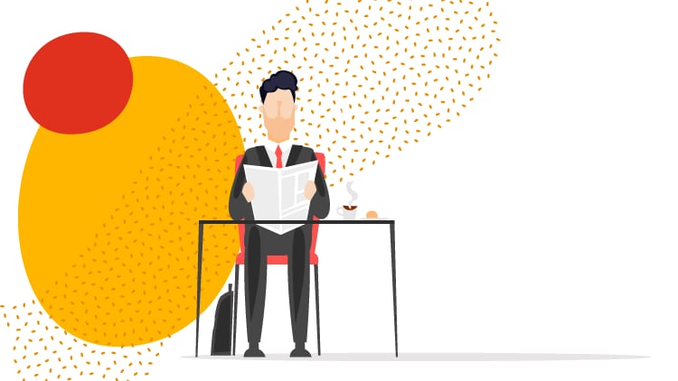 An illustrative graphic: a businessman sitting at a desk reading a newspaper.