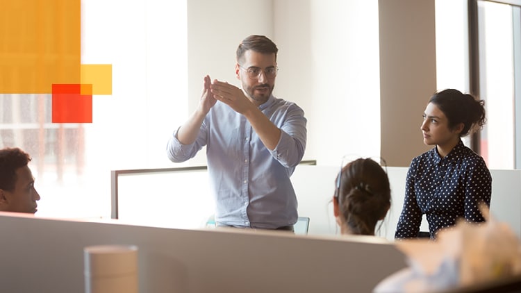 A team having a collaborative discussion.