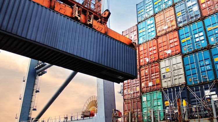 Shipping containers on a boat