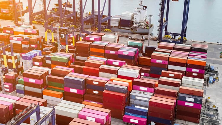 Shipping containers on a boat