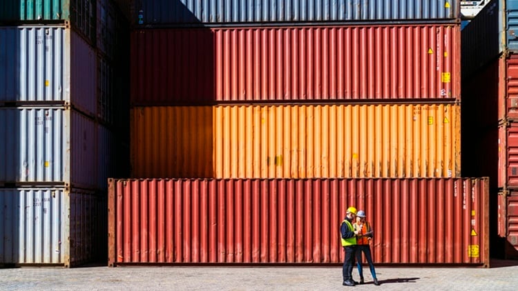 Shipping containers on a boat