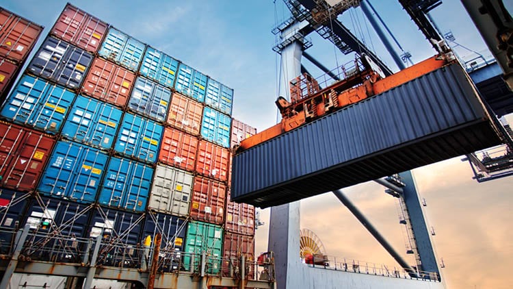 Shipping containers on a boat
