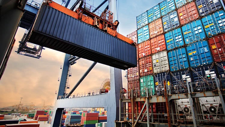 Shipping containers on a boat