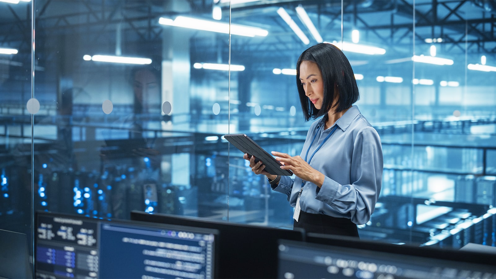 A person checking a  server