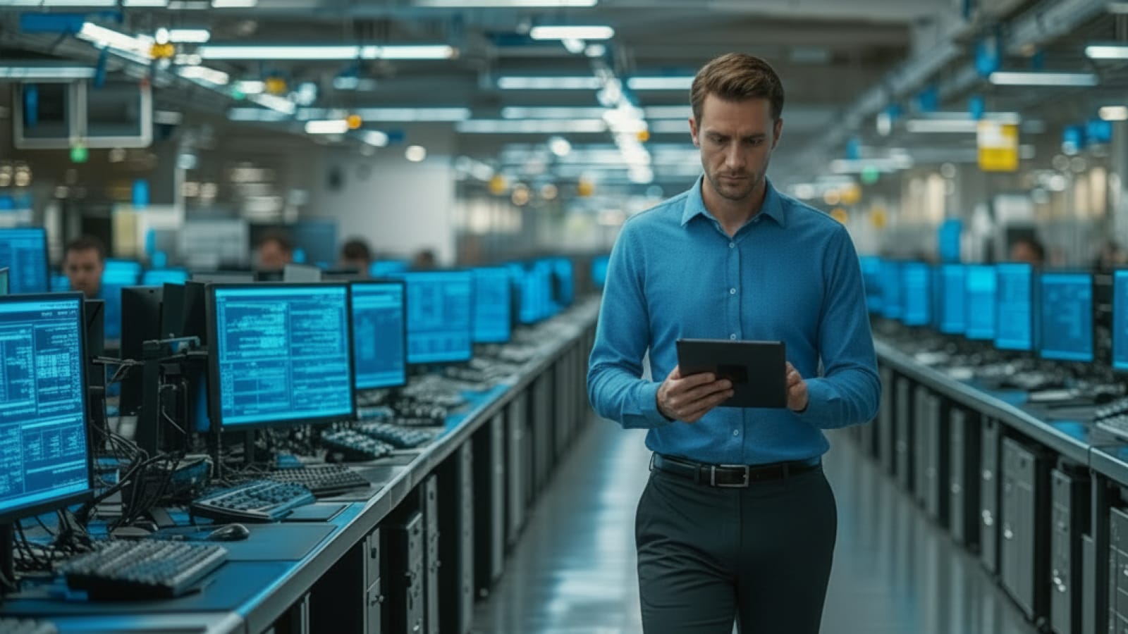 A person checking a  server